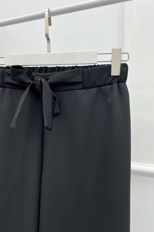 Wide Leg Fabric Trousers Black