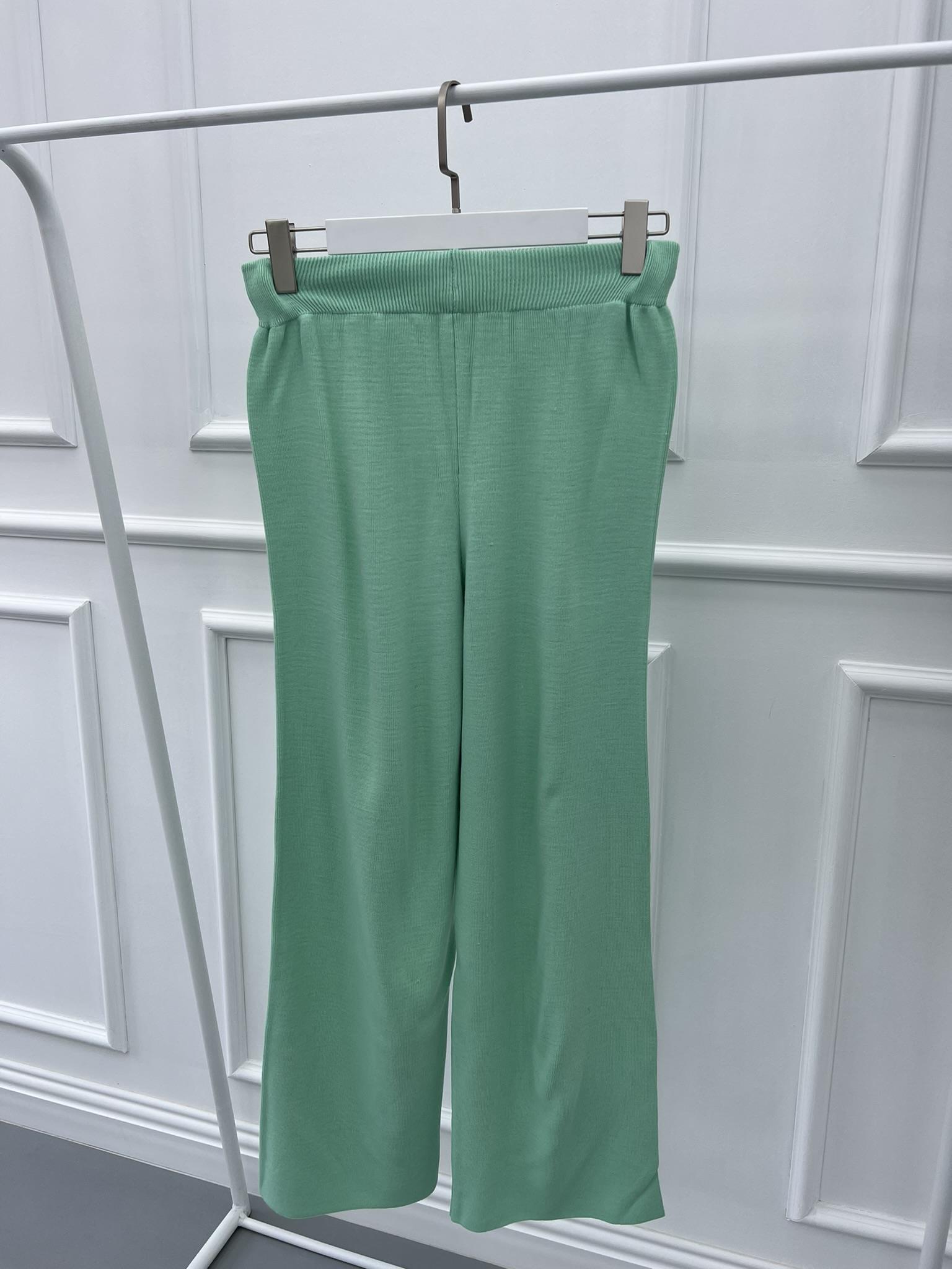 Wide Leg Knitted Trousers Pistachio Green