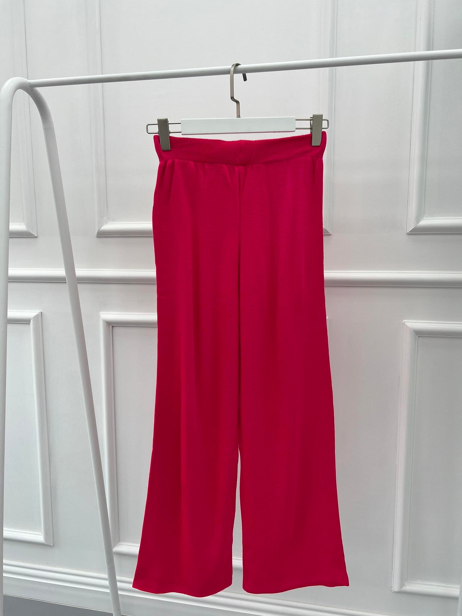 Wide Leg Knitted Trousers Fuchsia