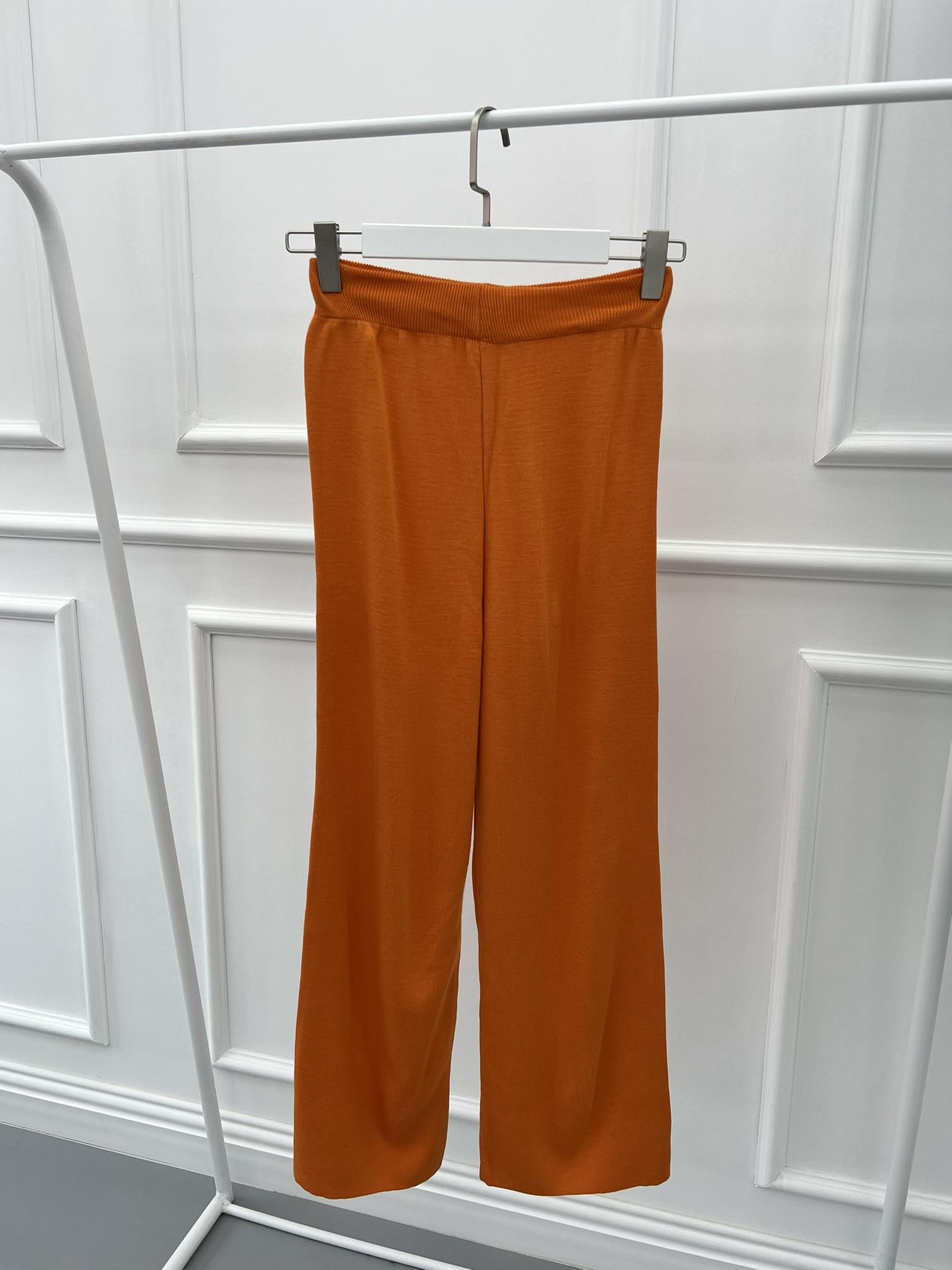 Wide Leg Knitted Trousers Orange