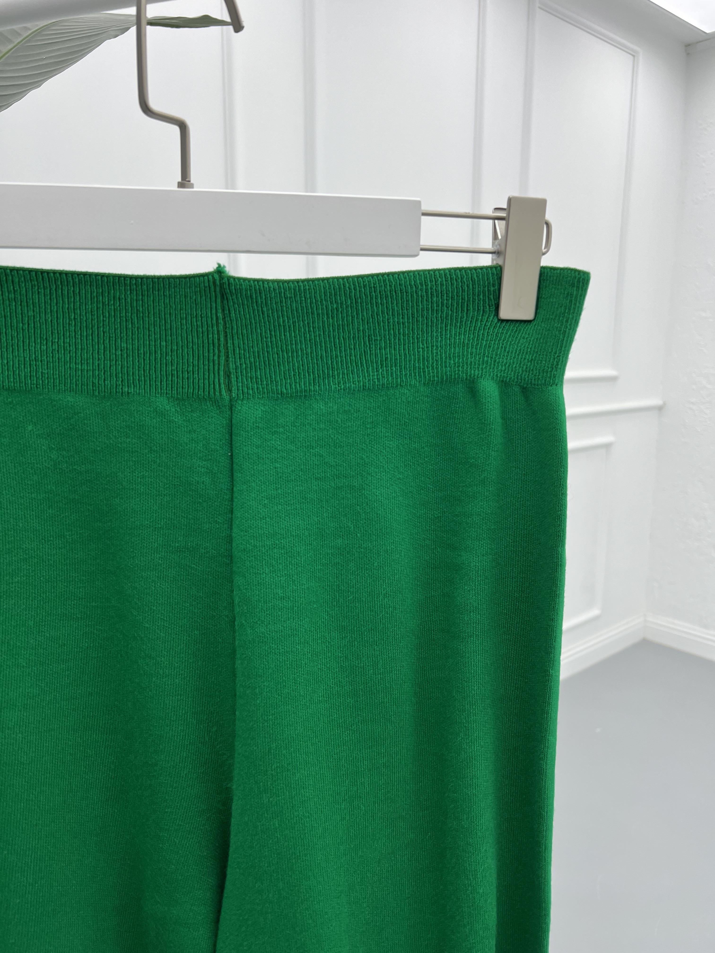 Wide Leg Knitted Trousers Green