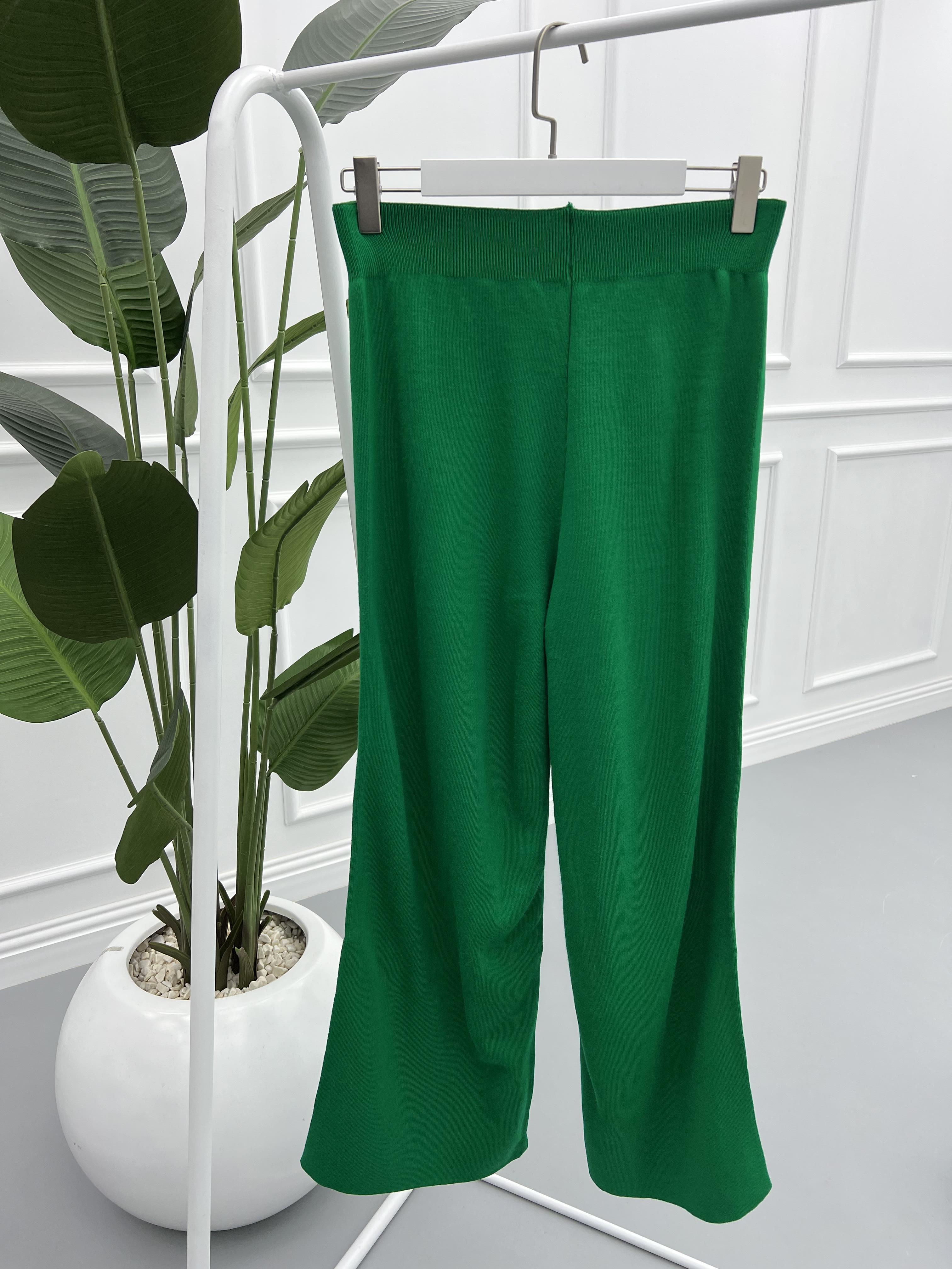 Wide Leg Knitted Trousers Green