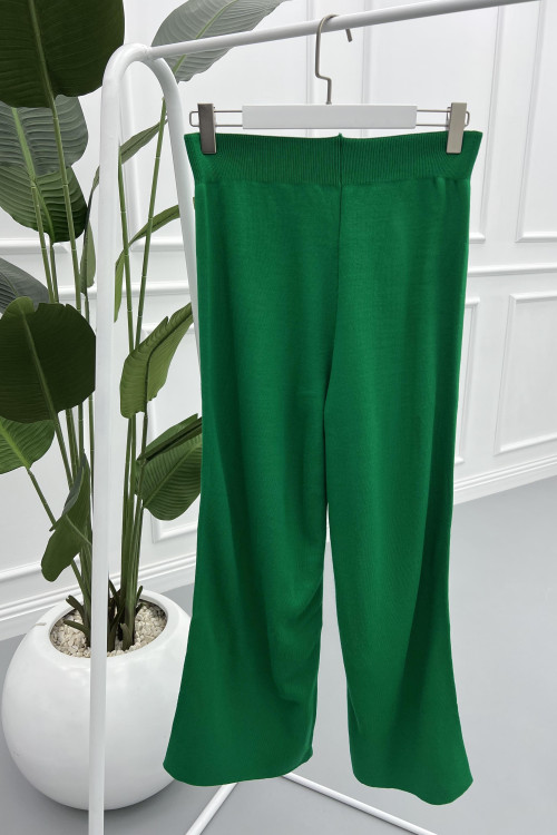 Wide Leg Knitted Trousers Green