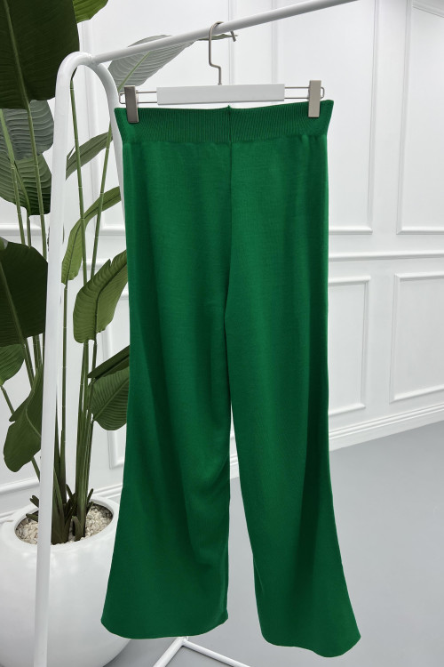 Wide Leg Knitted Trousers Green