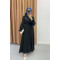 Brooch Pleated Dress Black