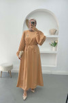 Brooch Satin Dress LATTE