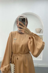 Brooch Satin Dress LATTE