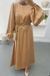 Brooch Satin Dress LATTE