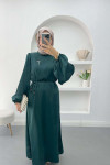 Brooch Satin Dress Emerald Green