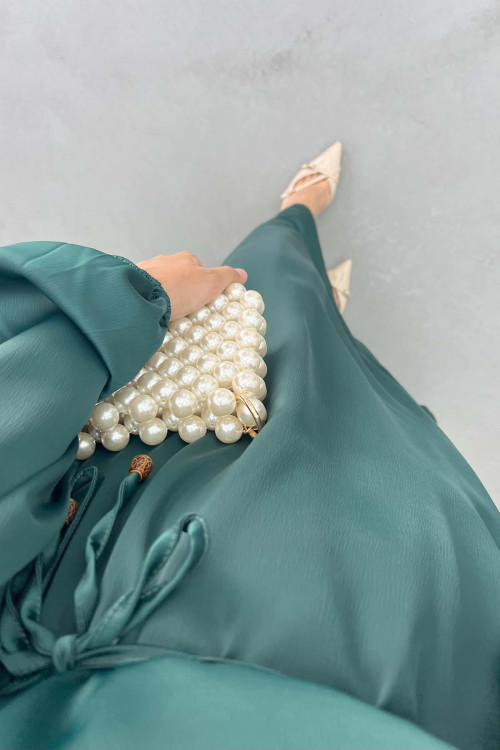 Brooch Satin Dress Emerald Green