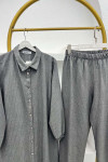 Plus Size Striped Tunic Suit Gray