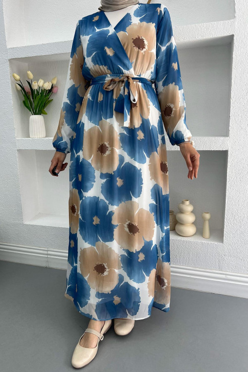 Large Floral Tulle Dress Blue