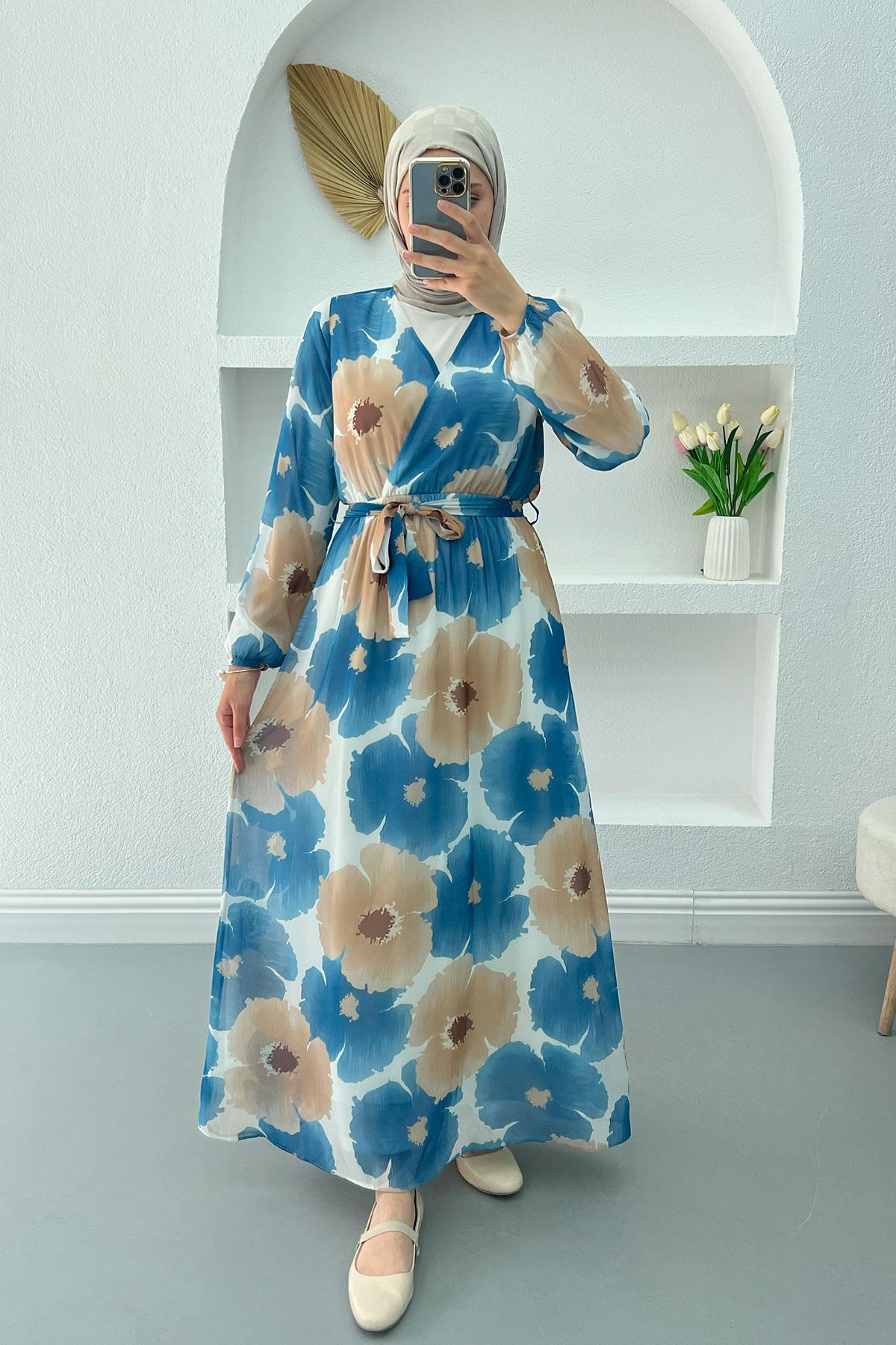 Large Floral Tulle Dress Blue