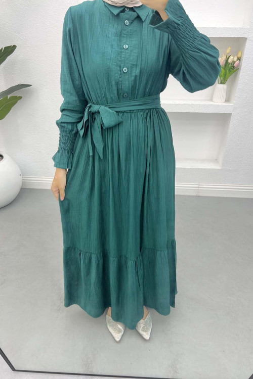 Gathered Detail Dress Emerald Green