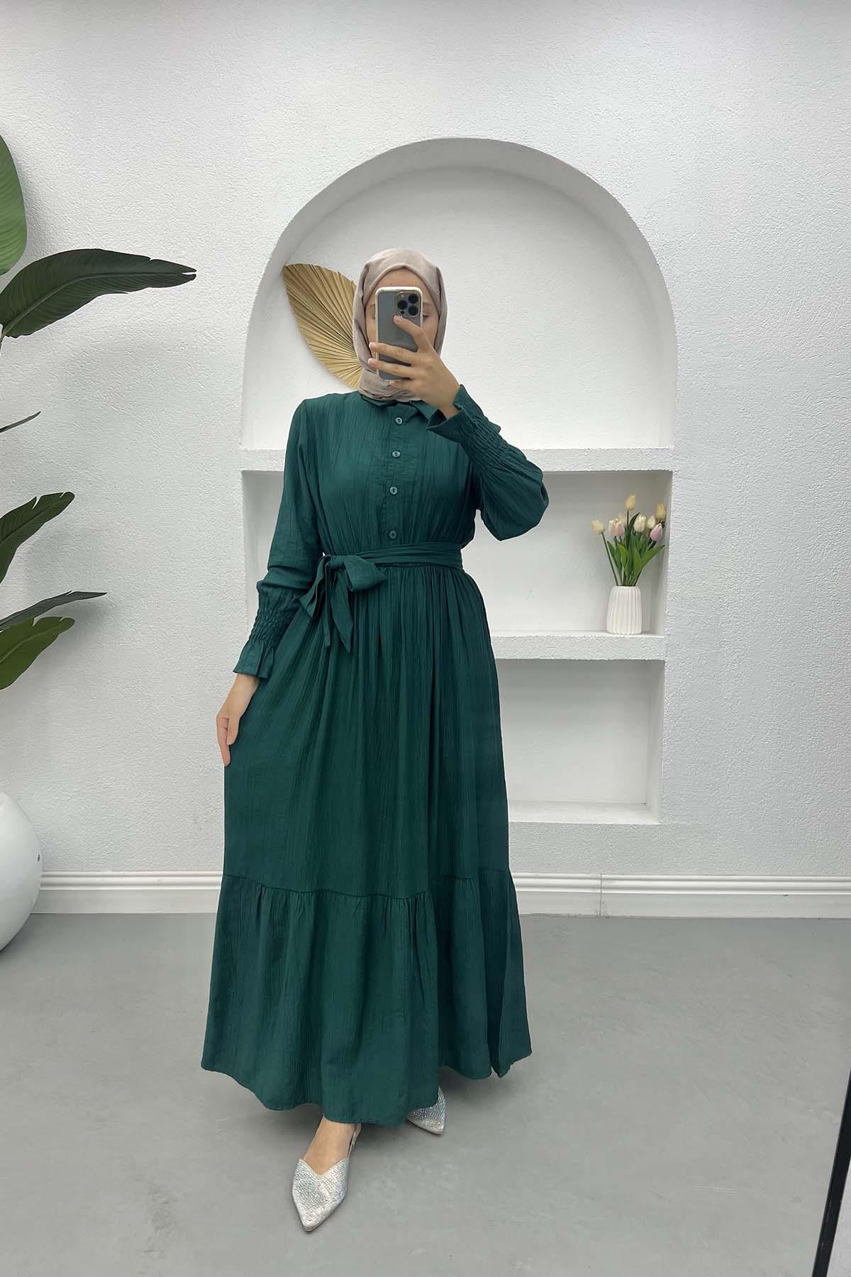 Gathered Detail Dress Emerald Green