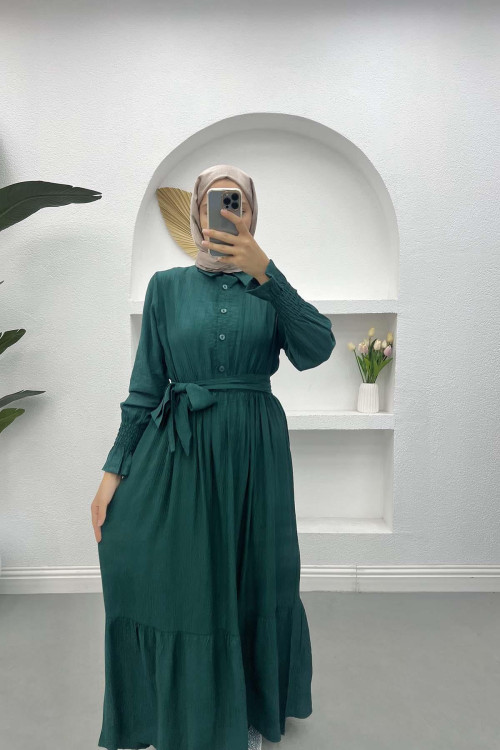 Gathered Detail Dress Emerald Green