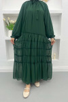 Dress with Gathering and Ruffle Detail Emerald Green