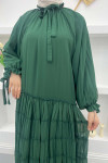 Dress with Gathering and Ruffle Detail Emerald Green