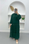 Dress with Gathering and Ruffle Detail Emerald Green