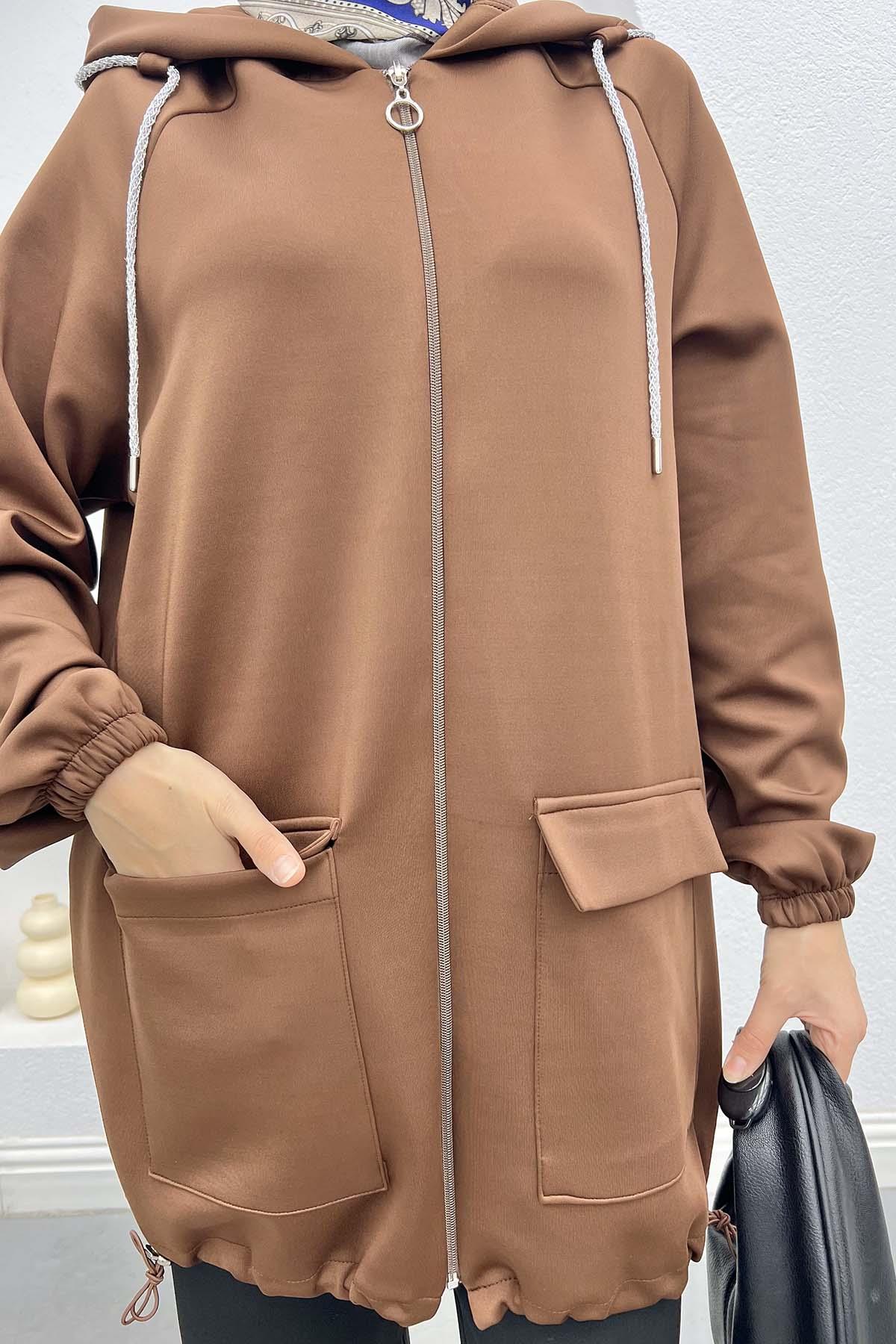 Scuba Tunic with Drawstring Pockets - Bitter Brown