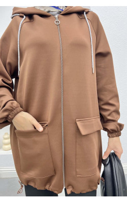 Scuba Tunic with Drawstring Pockets - Bitter Brown