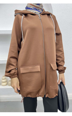 Scuba Tunic with Drawstring Pockets - Bitter Brown