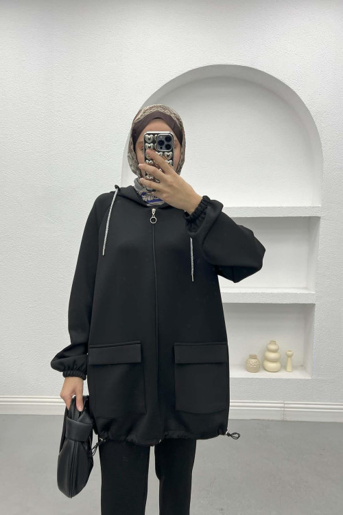 Scuba Tunic with Drawstring Pocket Black