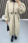 Drawstring Hooded Trench Coat Beige