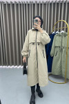 Drawstring Hooded Trench Coat Beige