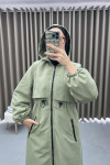 Drawstring Hooded Trench Coat Soft Green