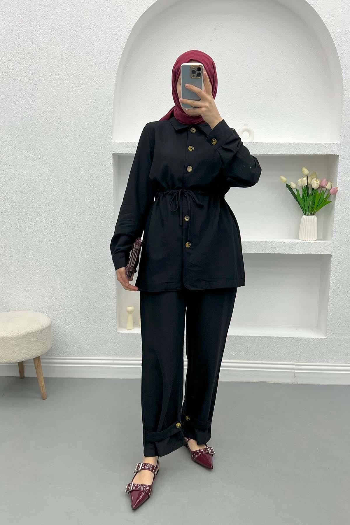 Gathered Belt Detailed Suit Black