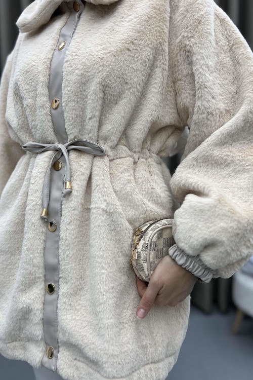 Pleated Plush Coat Cream