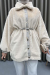 Pleated Plush Coat Cream