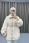 Pleated Plush Coat Cream