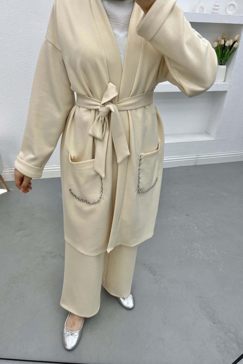 Stone Pocket Kimono Set Cream