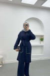 Stone Pocket Kimono Suit Navy Blue