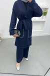 Stone Pocket Kimono Suit Navy Blue