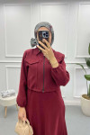 Jacketed Vest Dress Burgundy