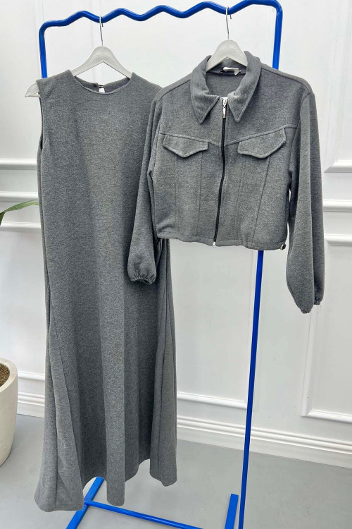 Jacketed Vest Dress Gray