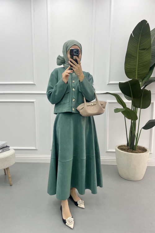 Jacketed Suede Suit Emerald Green