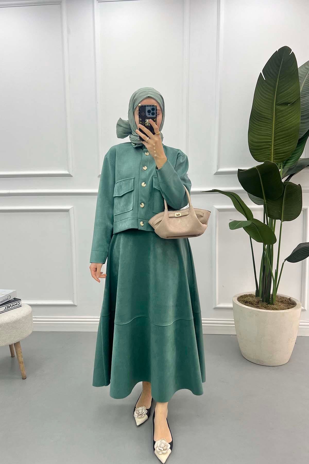 Jacketed Suede Suit Emerald Green