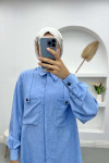 Pocket Detailed Shirt Set Blue