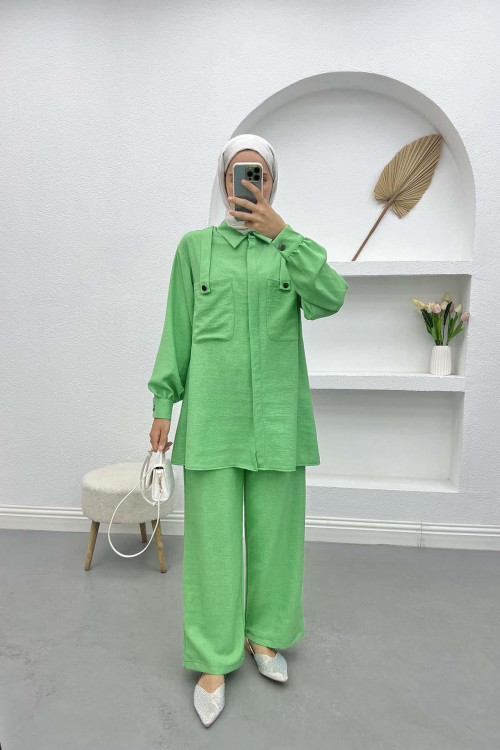 Pocket Detailed Shirt Set Green