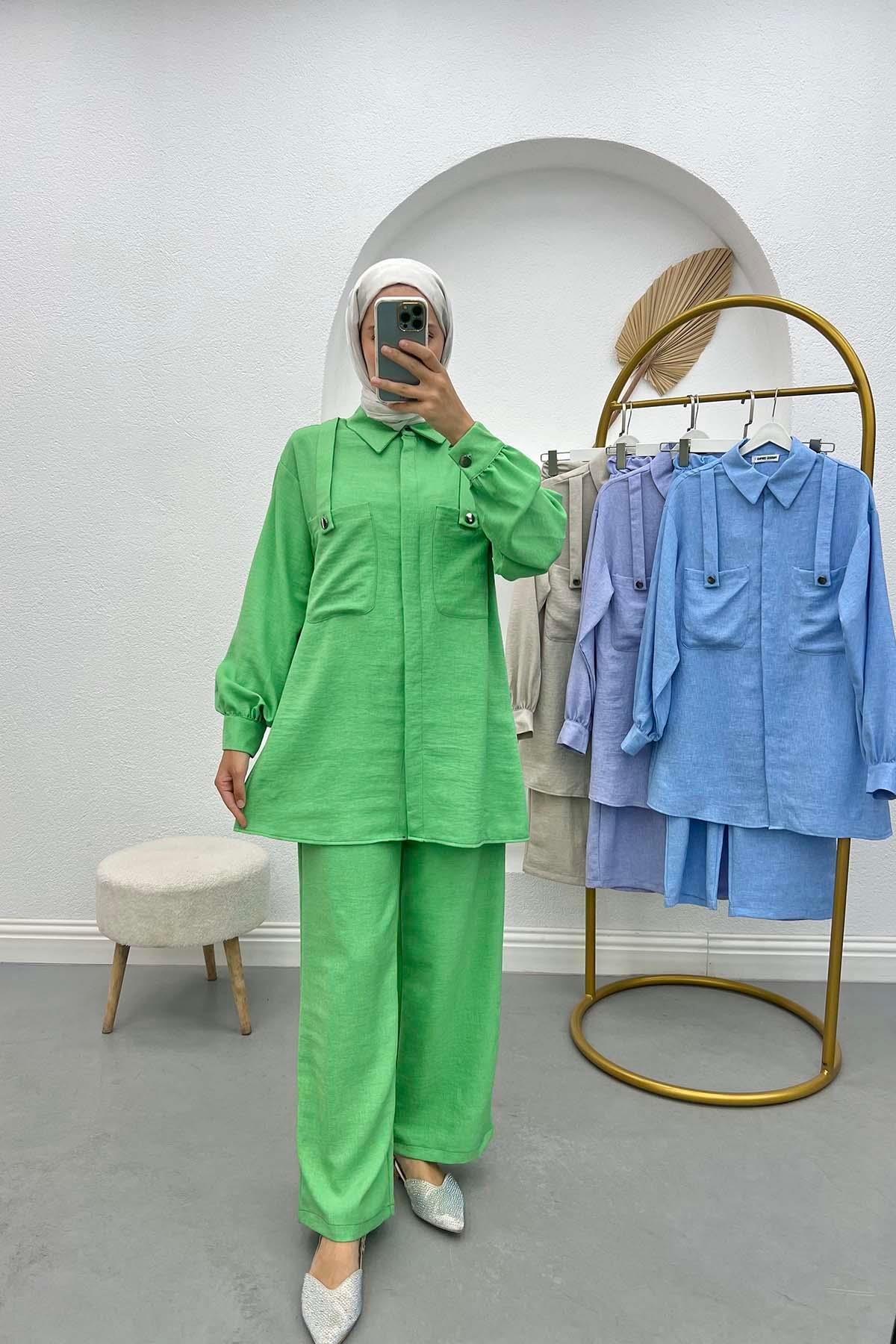 Pocket Detailed Shirt Set Green