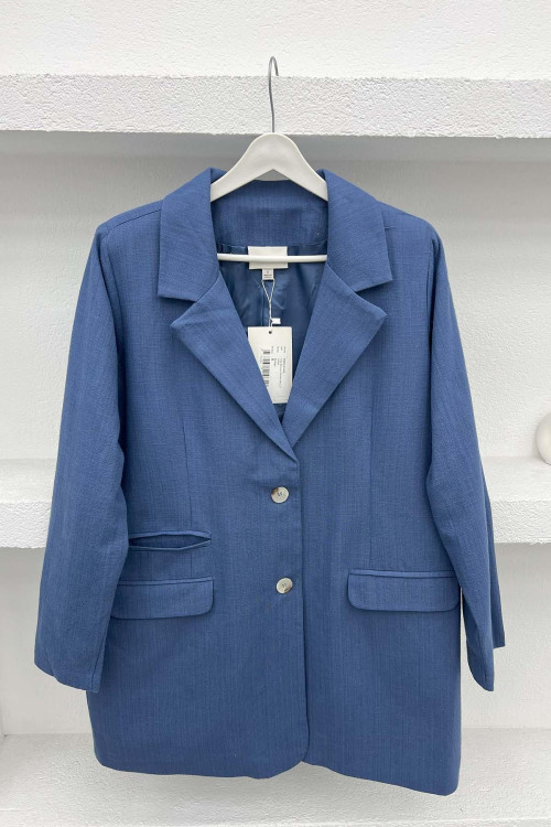 Linen Blazer Jacket with Pocket Detail Indigo