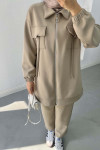 Pocket Detailed Scuba Suit Beige