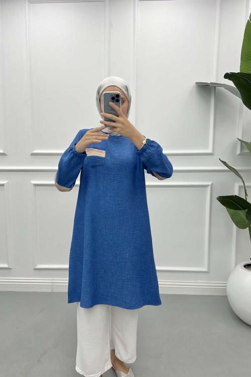 Pocket and Sleeve Detailed Tunic Indigo