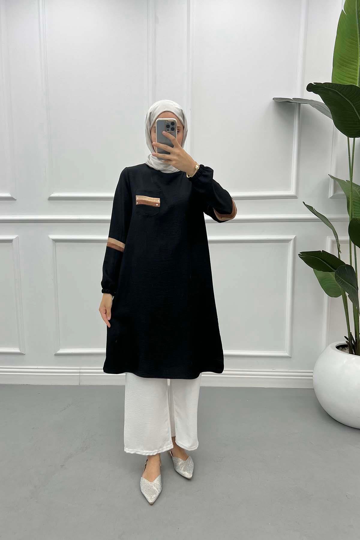 Pocket and Sleeve Detailed Tunic Black