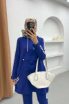 Pocketed Piping Detailed Knitwear Suit Blue