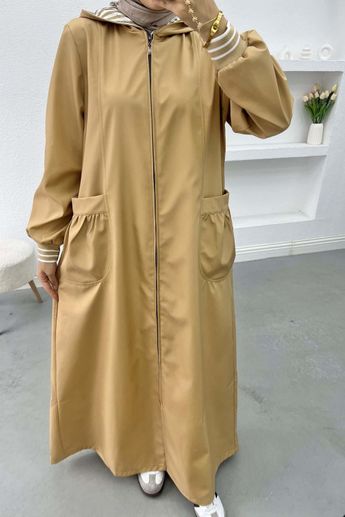 Trench Coat with Pocket Stripe Detail Milky Coffee